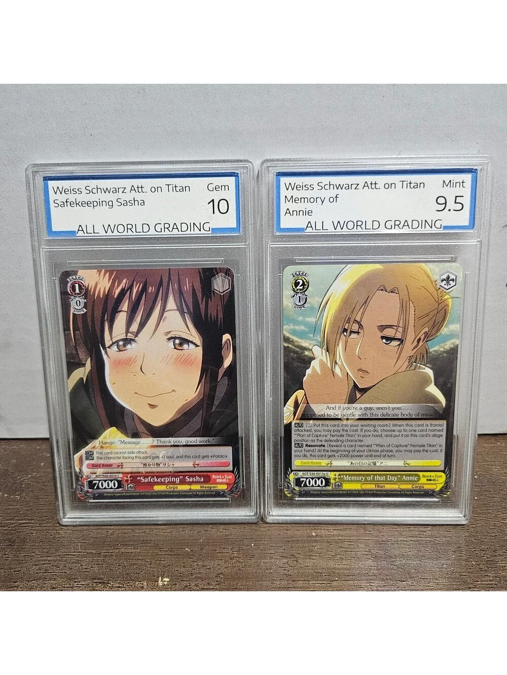 Attack on Titan Graded Cards - Safekeeping Sasha Gem 10 & Memory of Annie 9.5